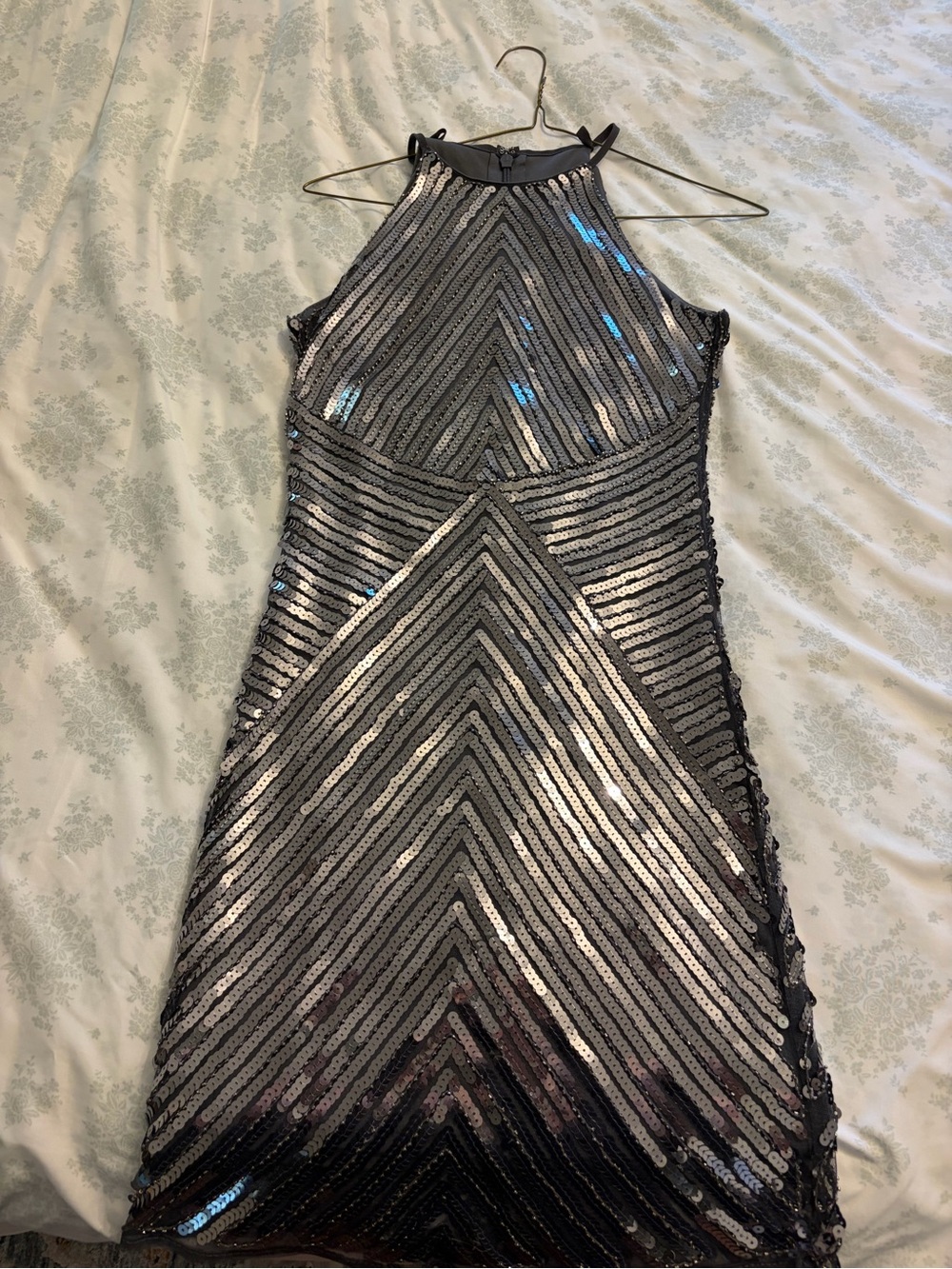 Lulu's Silver & Black Sequin Halter Mini Dress